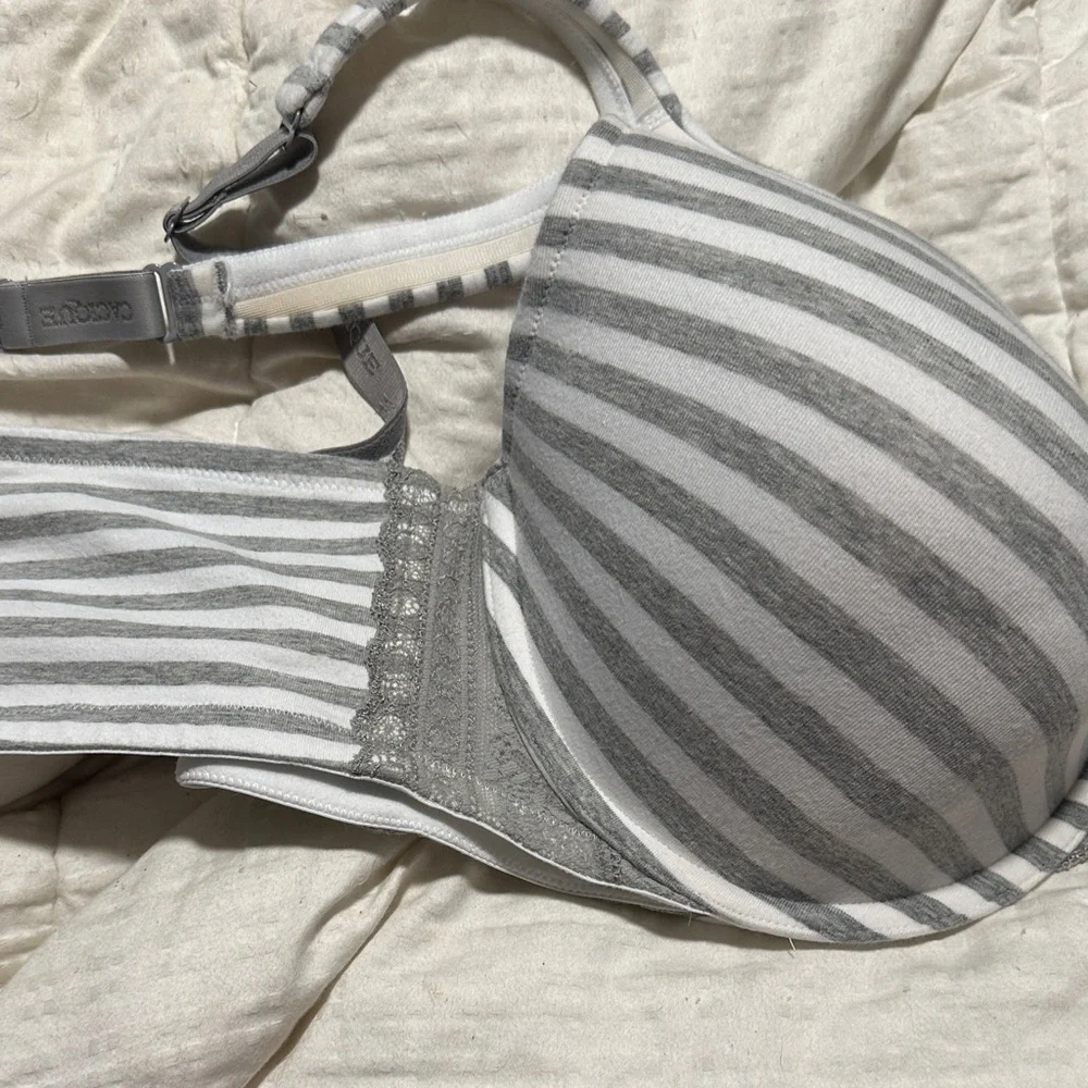 Cacique Gray and White Striped‎ Bra